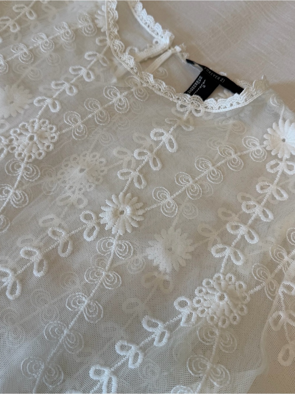 Forever 21 White Sheer Floral Embroidered Blouse